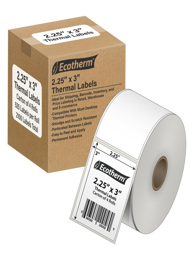 Ecotherm 2.25" x 3" Thermal Labels | 4 Rolls | 2100 Labels | fits Zebra, Munbyn, Rollo, Godex, Arkscan, iDPRT, Offnova Thermal Label Printers and More | Blank White Adhesive Stickers by Ecotherm - Image 1